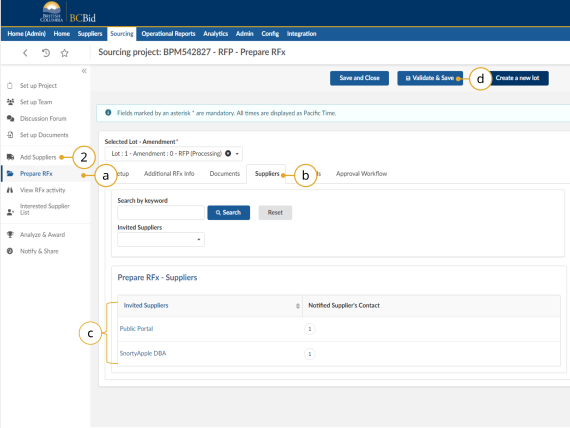 Supplier Subtab at Prepare RFx Tab Step 2 Image