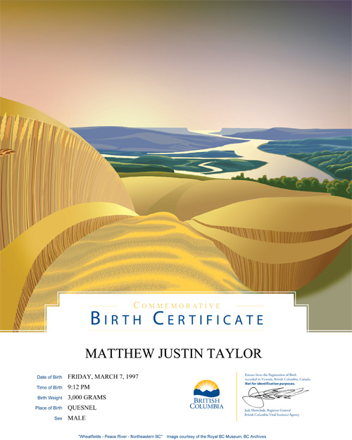 Commemorative Birth Certificates Province of British Columbia