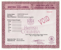 Certificate of Change of Name - Province of British Columbia