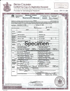 Certified Copy of a Marriage Registration