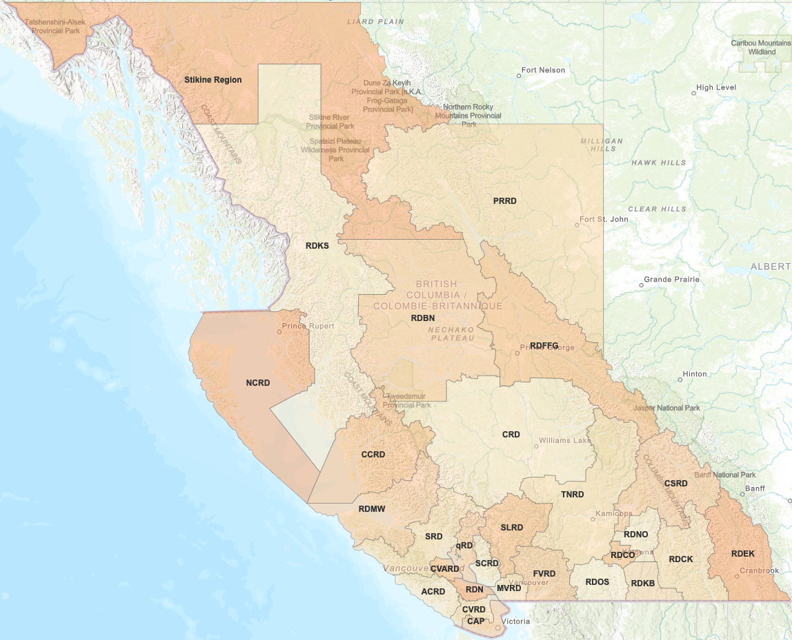 Local government boundary map of B.C.
