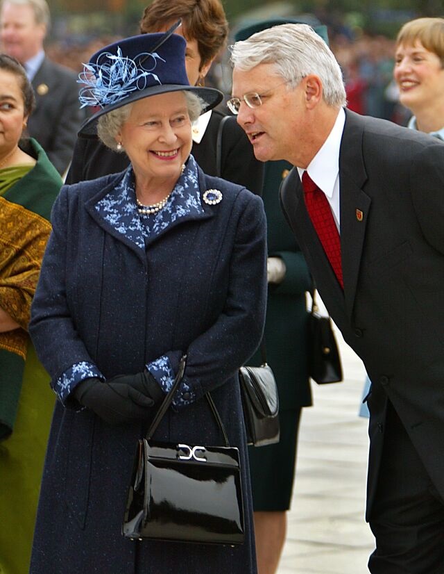 Queen Elizabeth chats with Premier Gordon Campbell at the University of British Columbia