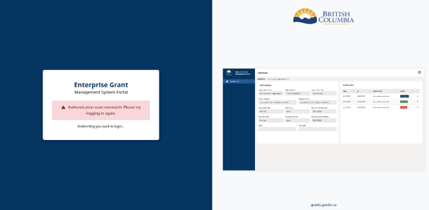 image of authentication mismatch error in portal