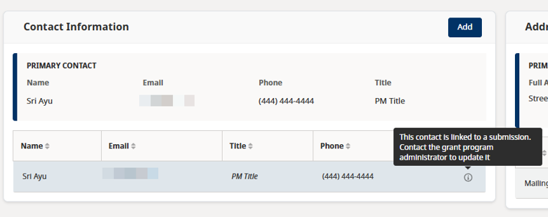 Image of contacts in enterprise grant management portal
