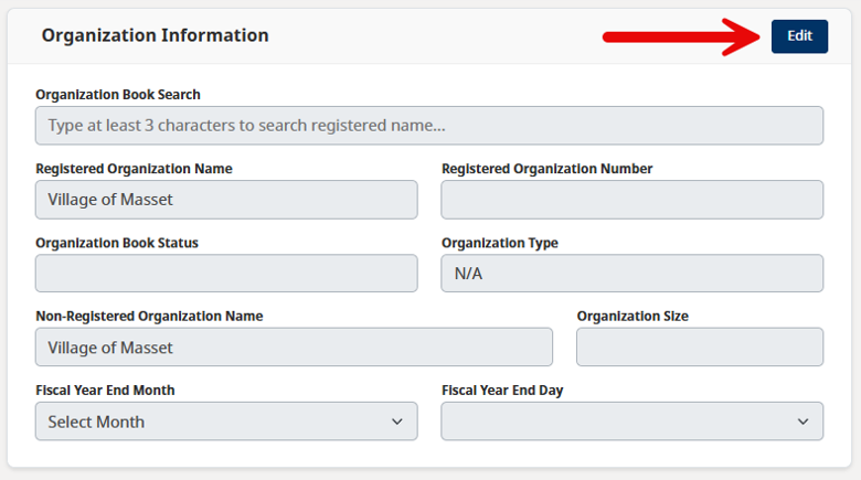 Image of organization information in enterprise grant management portal
