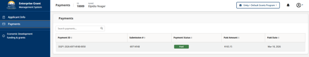 Image of payments in enterprise grant management portal