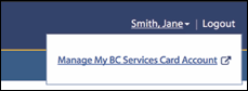 bc services card logged in menu example