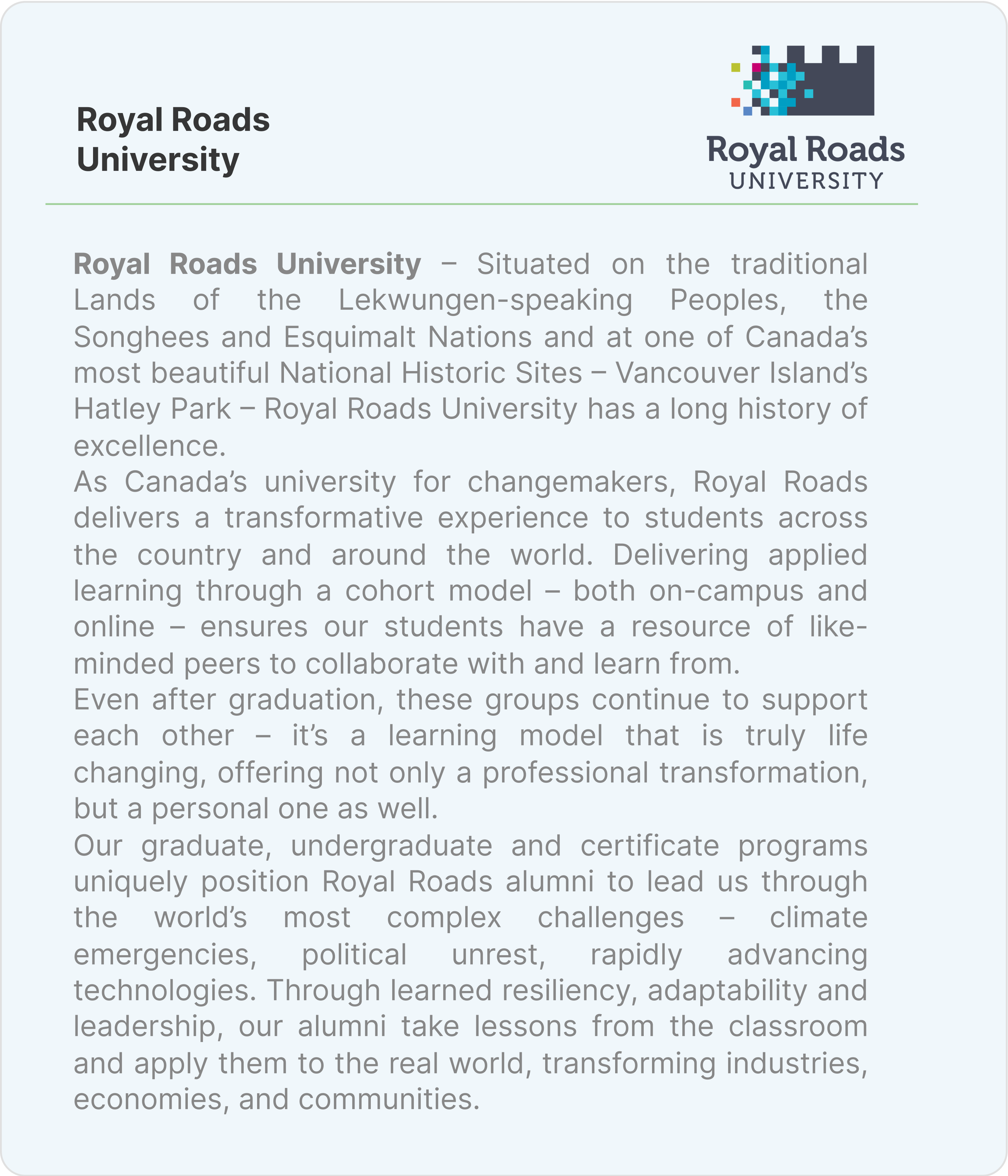 Royal Roads and City of Kelowna