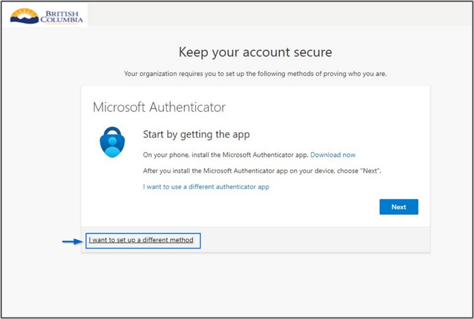 Click I want to set up a different method Click I want to set up a different method