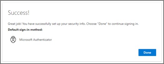 Microsoft Authenticator - Success message Microsoft Authenticator - Success message