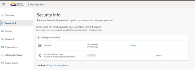 Add sign in method within security info settings Add sign in method within security info settings