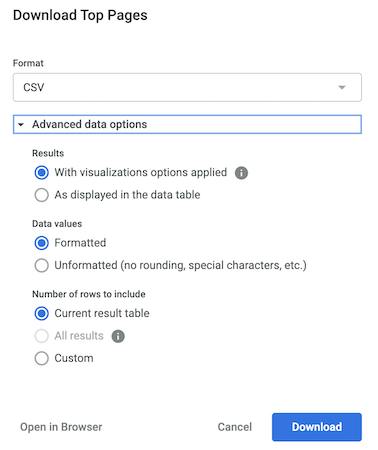 tile advanced data options