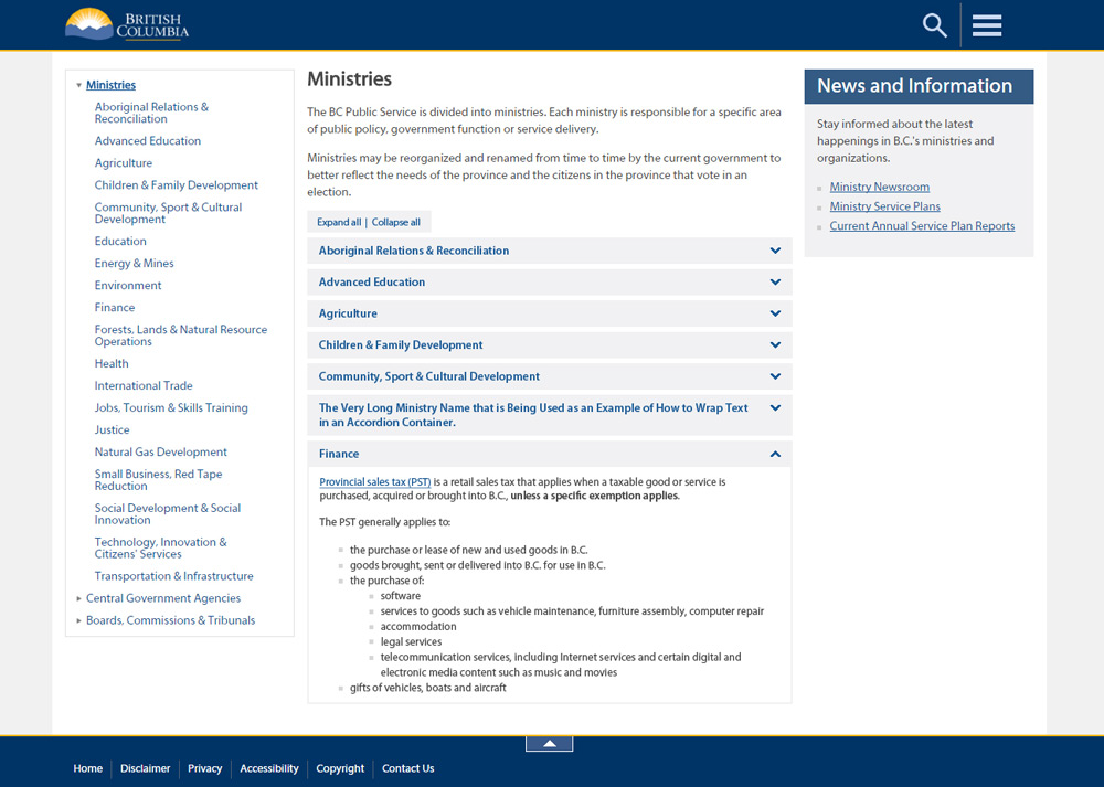  Ministries page using the accordion feature