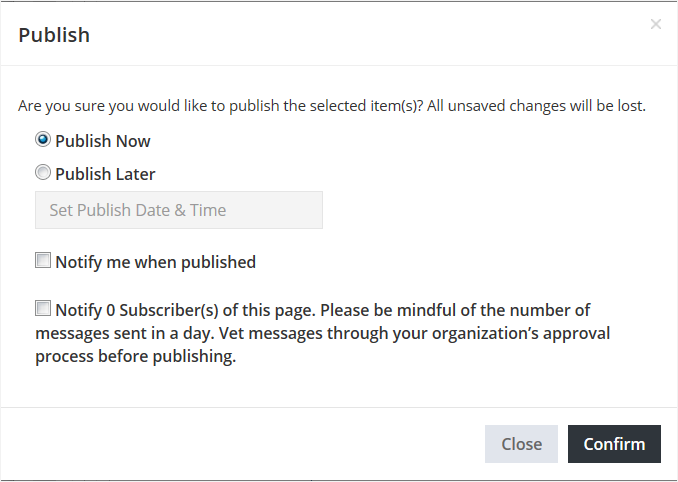 additional checkbox when publishing with a subscribe component