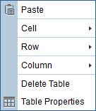 table context menu