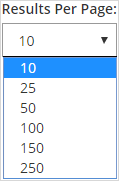 results per page drop-down list