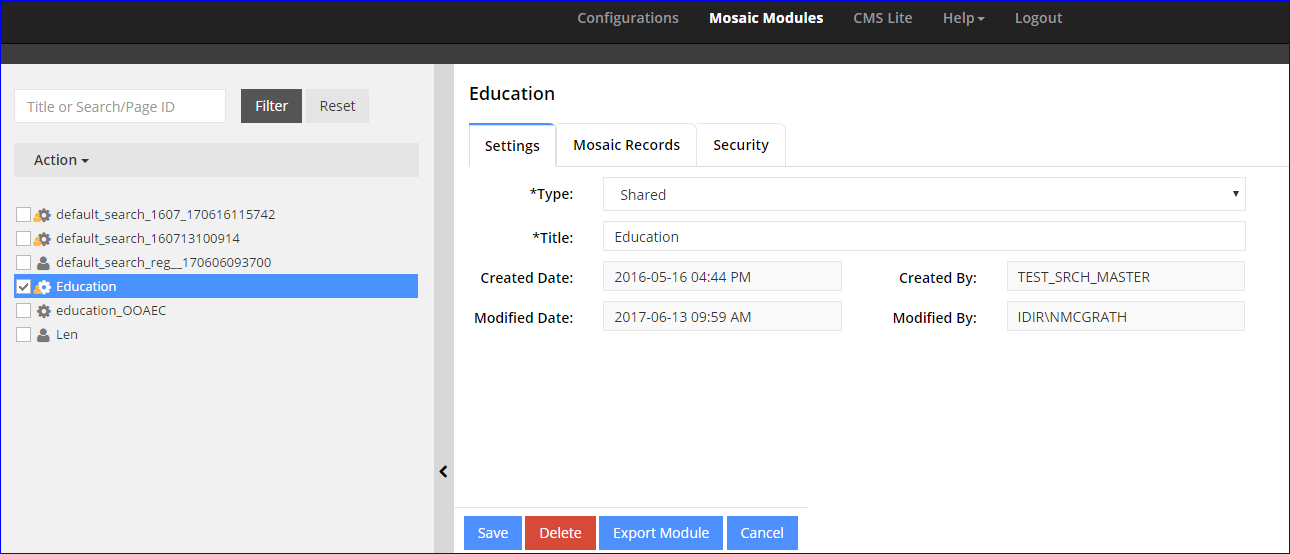 List of Mosaic Modules