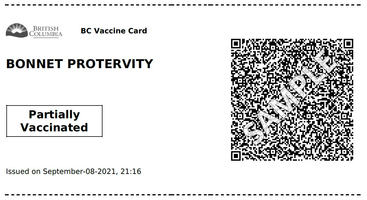 An example of a paper BC Vaccine Card