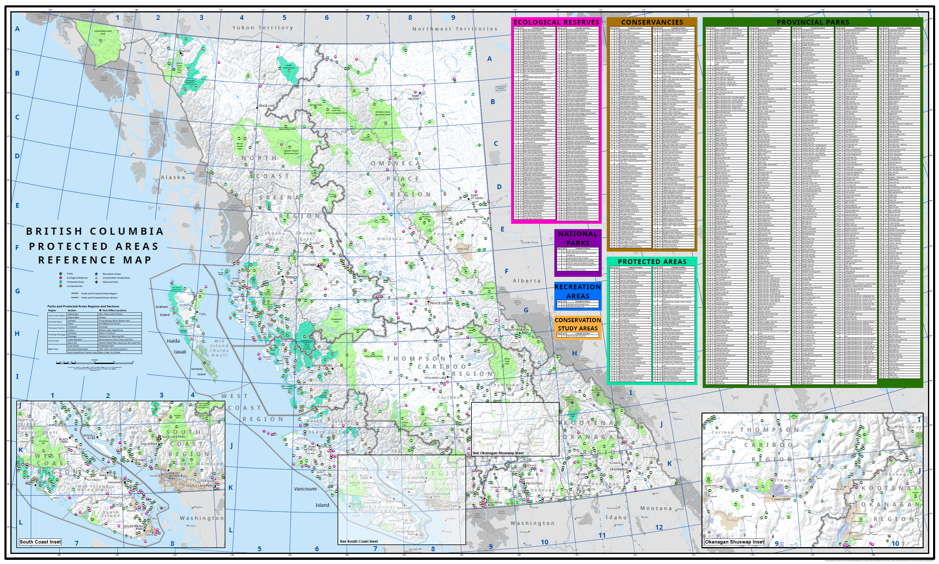 A preview of the map of the province outlining the Parks Protected Areas within the entire Province of British Columbia.