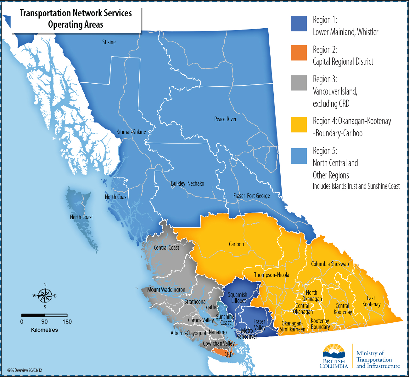 Ride hail operating regions of B.C.