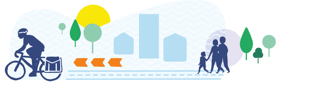 Illustrated image of people cycling and walking