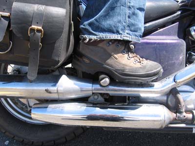 Image shows foot peg of motorcycle.