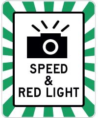 Speed and red light camera warning sign.