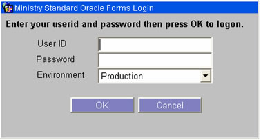 Oracle Forms login screen
