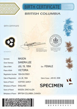 Image of a British Columbia Birth Certificate