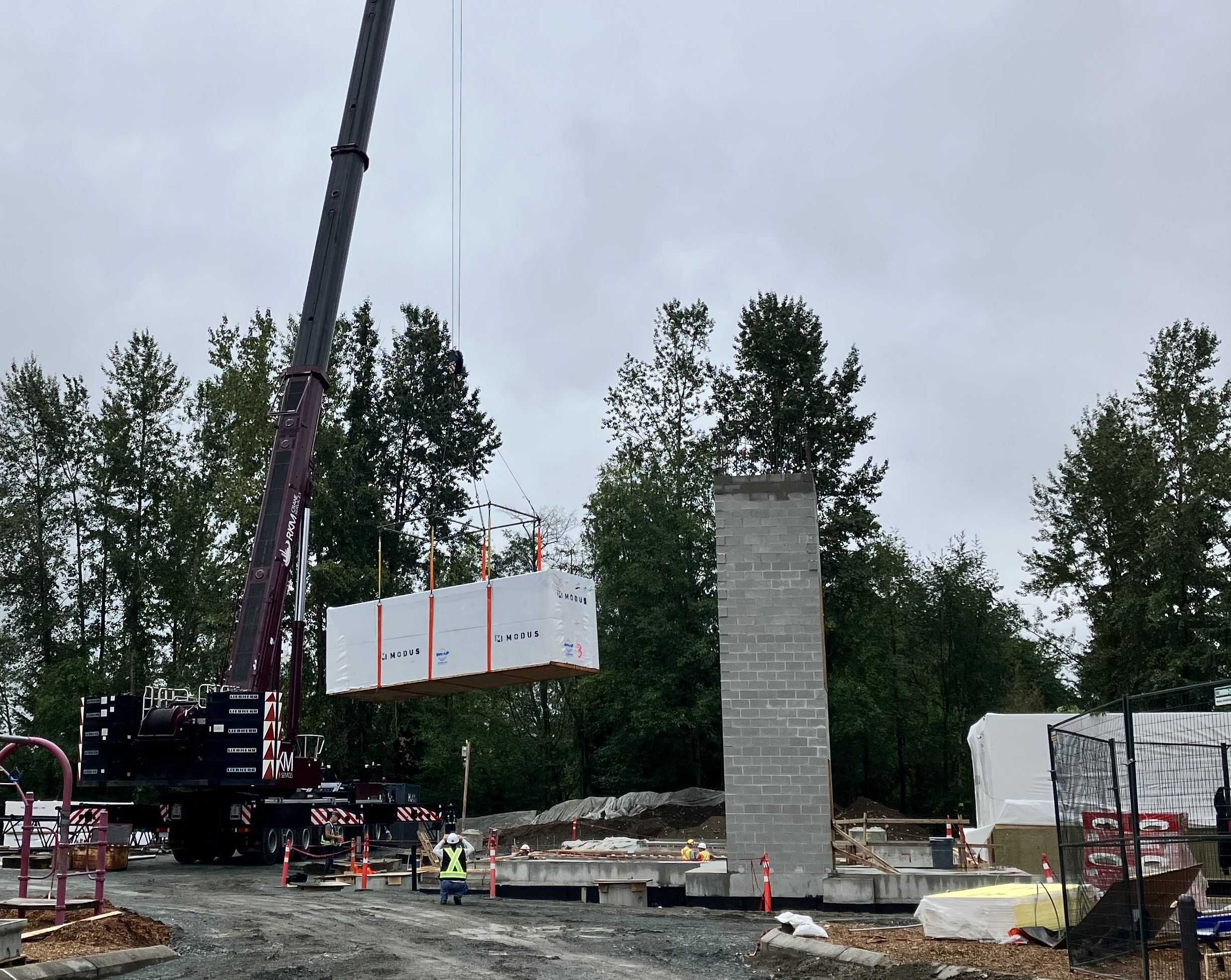 Construction underway to add new learning environments using prefabricated materials.