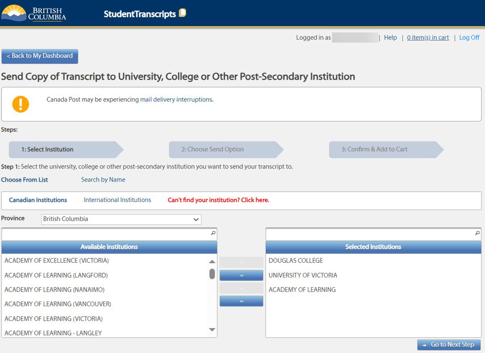 Send a Copy of Your Transcript to a University, College, or Other Post-Secondary Institution