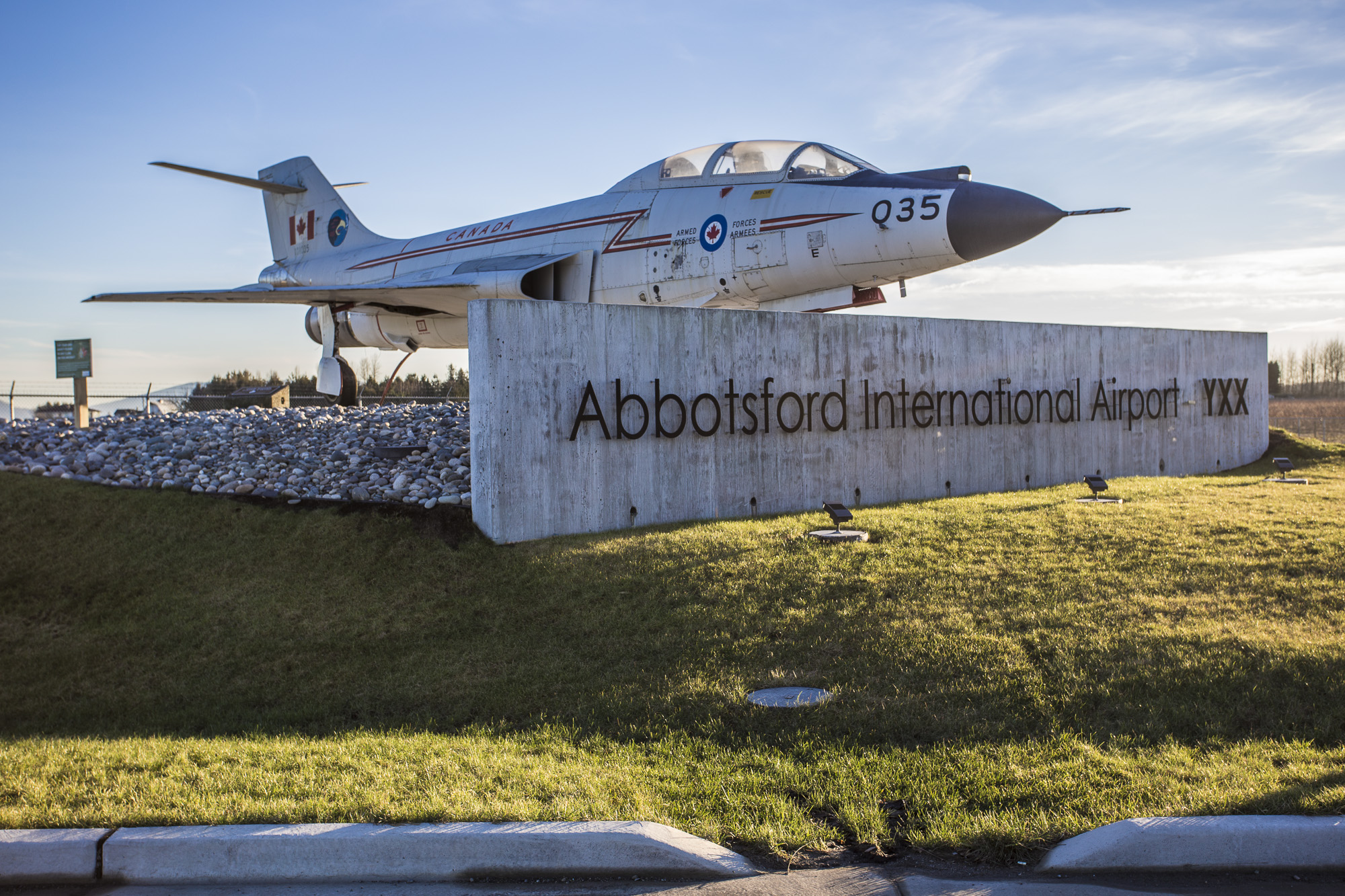 Abbotsford International Airport Sign with Armed Forces Plane