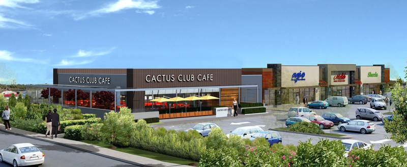 Rendering of Cactus Club restaurant and plaza development