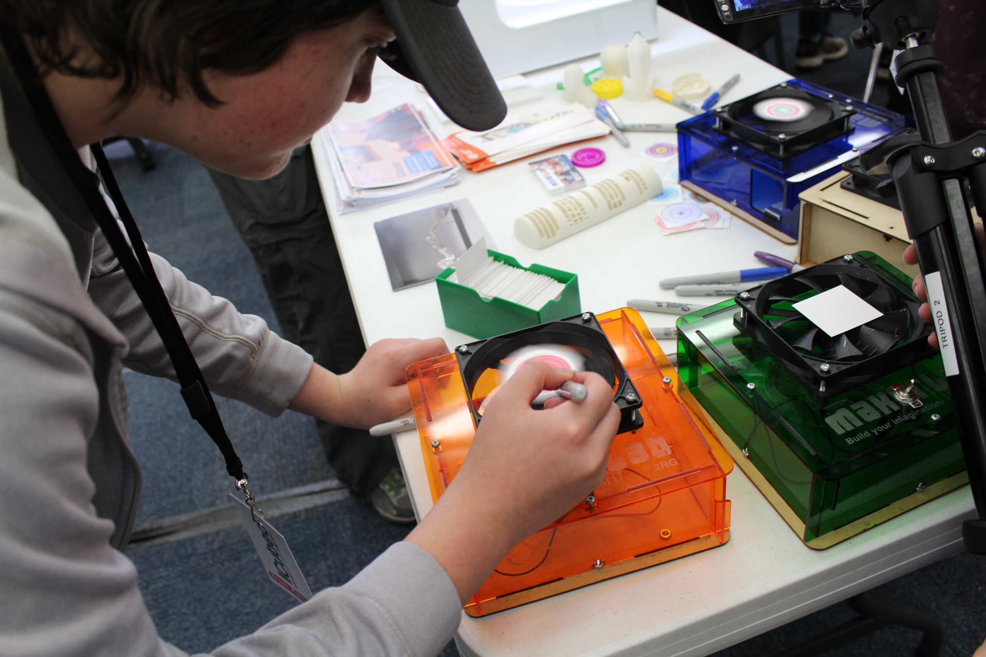 student working on technology project