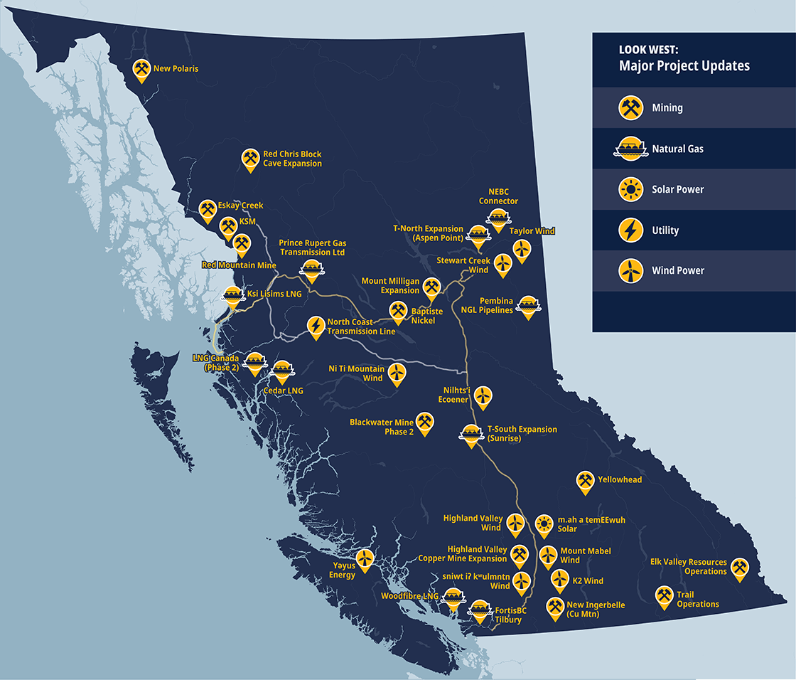 Map demonstrating the location of major projects across B.C. List of projects is below.
