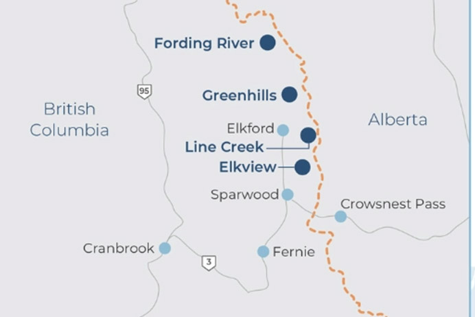 Elk Valley operations map (Source: Glencore)