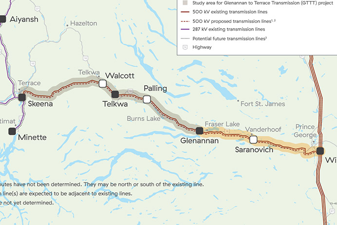 North Coast Transmission Line project map (Source: BC Energy Regulator)