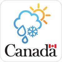 Sun, clouds, show and rain icon with Canadian flag