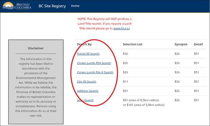 Search for a site