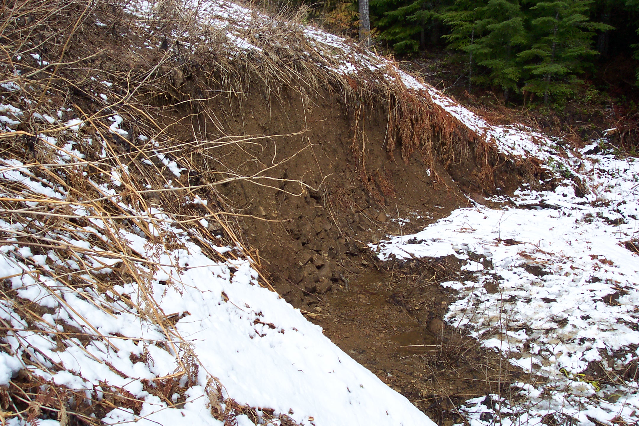 Photo of large slide on a downstream side of dam