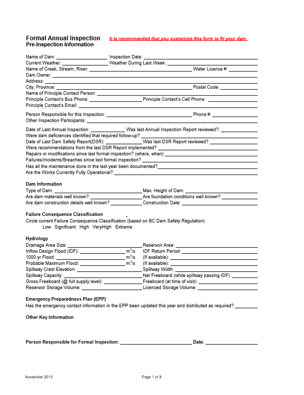 Formal Annual Inspection template