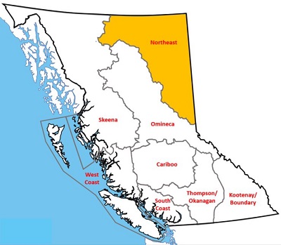 Map of BC, highlighting Northeast Region.