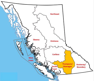 Thompson Okanagan Region Map Thompson-Okanagan Region - Province Of British Columbia