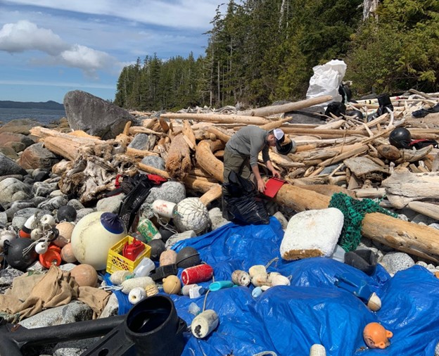 Person cleaning shoreline