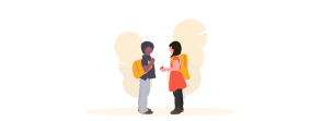 Illustration of 2 students chatting