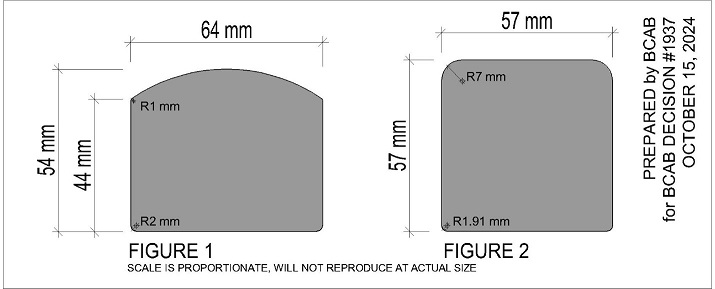 Figure 1 and Figure 2, showing cross-sections of handrails of different dimensions