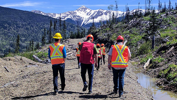 workers surveying and alpine resource road