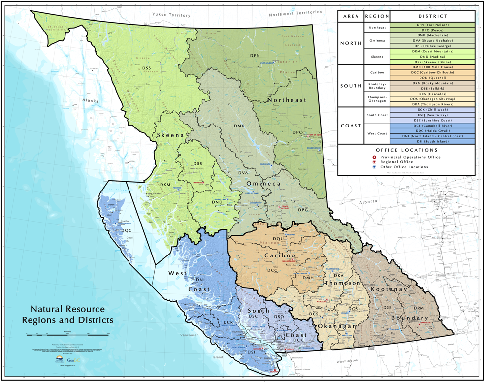 Bc Resource Road Map Ministry Of Forests, Lands And Natural Resource Operations Region &  District Contacts - Province Of British Columbia