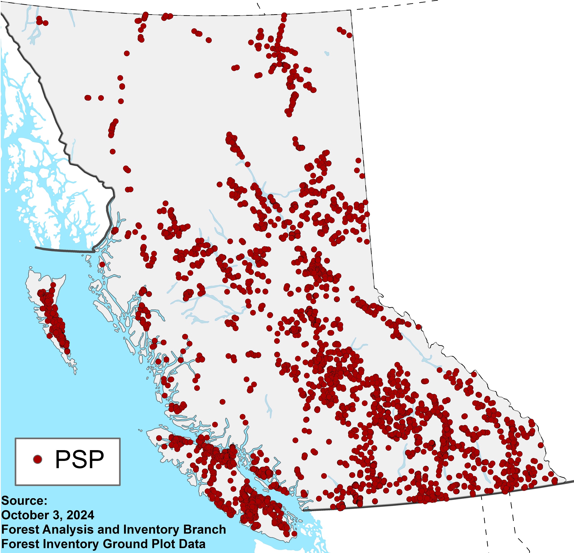 Map of permanent sSample plots across British Columbia