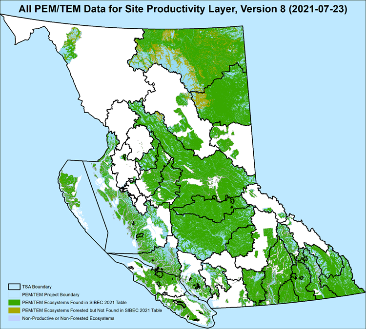 Thumbnail image of a map of All PEM/TEM Data for Site Productivity Layer, Version 8.0